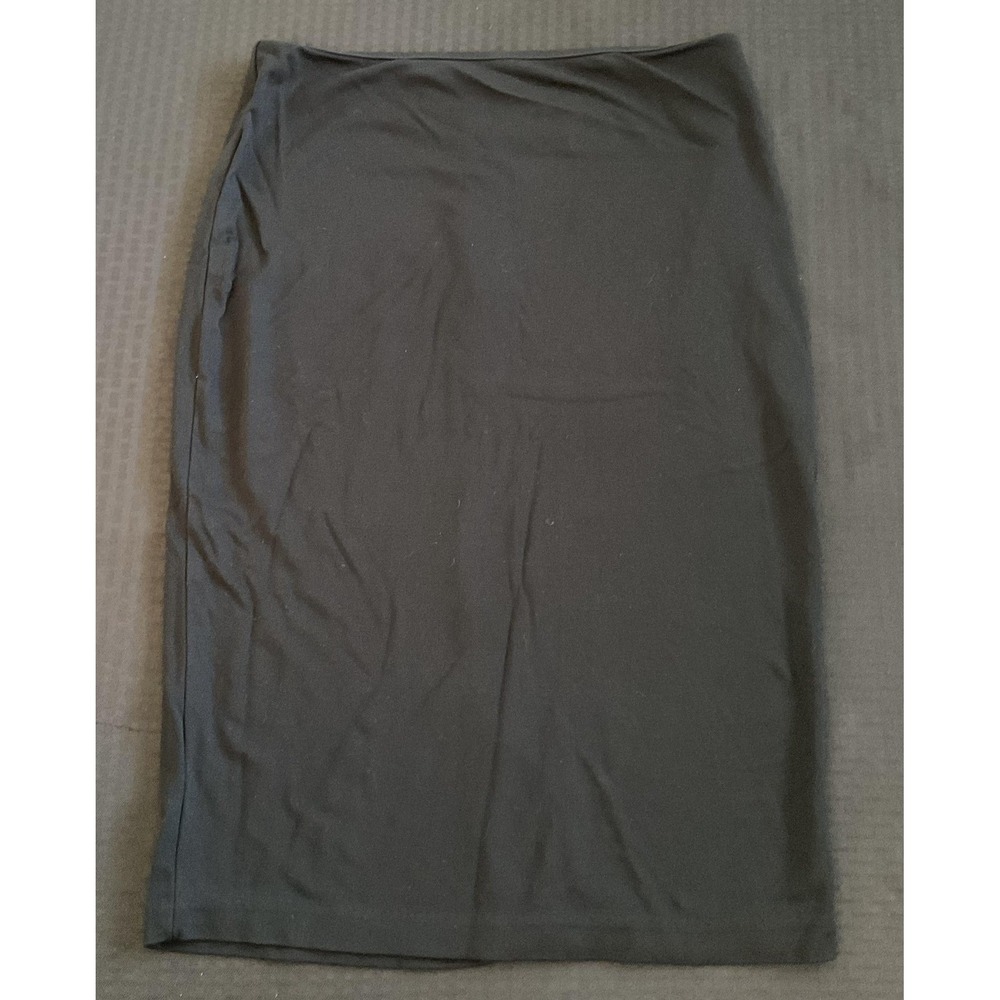 Merona Skirt Womens Large Black Stretch Pencil Back Zip Vent Office Workwear